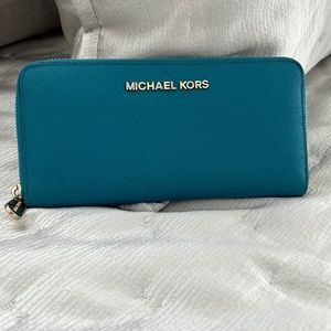 Michael Kors Turquoise Leather Zippered Wallet